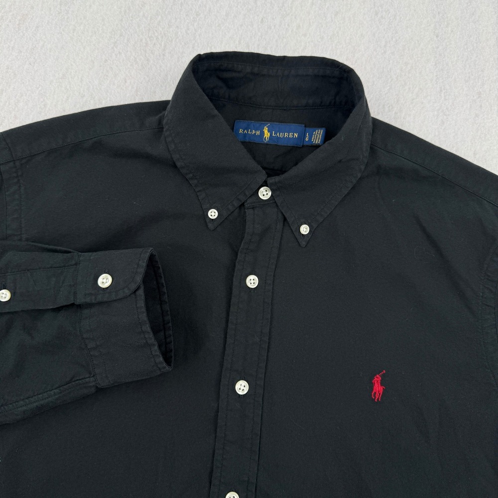 Ralph Lauren Mens Large Classic Fit Long Sleeve Button Down Black Preppy Casual